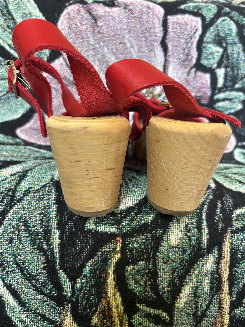Lotta From Stockholm Red Leather Slingback Clogs with Wooden Heel size 36 - Picture 7 of 7
